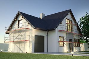 Scaffolding on exterior of house