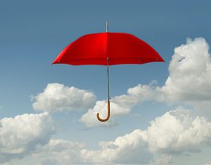 Red Umbrella on Cloud Background