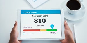 Credit Score display of excellent on tablet
