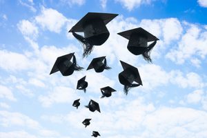 Graduate Caps Flying in Sky