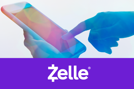 home-promo-zelle mobile device with hand and Zelle Reference