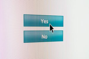 mobile screen with yes and no button options