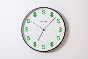 clock face with dollar signs instead of numbers