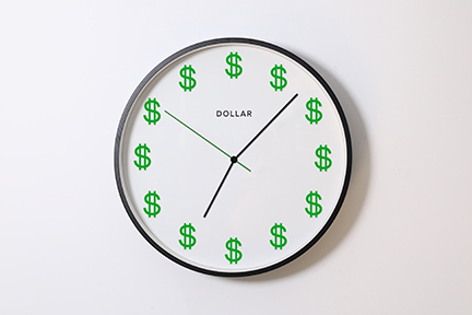 clock face with dollar signs instead of numbers