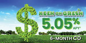 Keen on Green CD 6-Month 5.05% APY dollar sign made out of leaves on background of grass