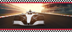 Formula 1 race car with checkerboard background