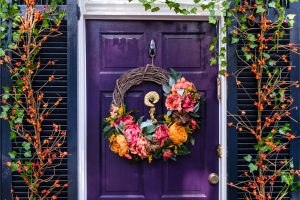 Floral wreath on front door