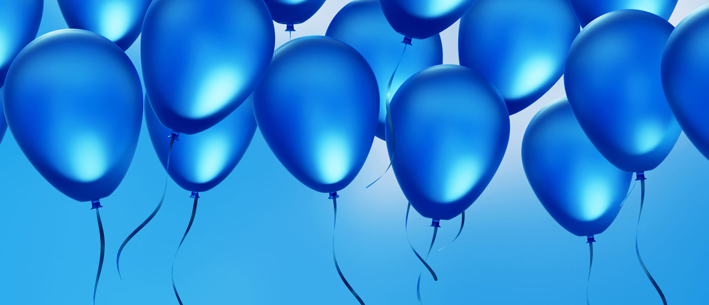rows of blue balloons